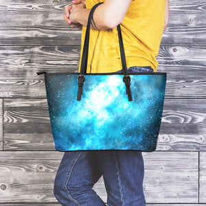 Blue Sky Universe Galaxy Space Print Leather Tote Bag