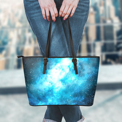 Blue Sky Universe Galaxy Space Print Leather Tote Bag