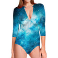 Blue Sky Universe Galaxy Space Print Long Sleeve Swimsuit