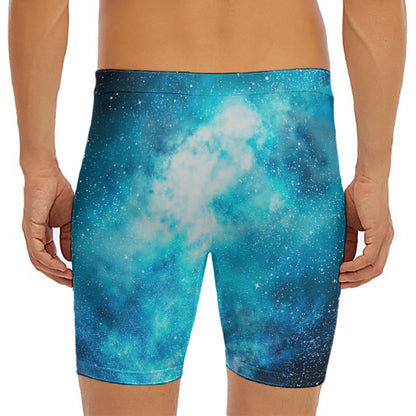 Blue Sky Universe Galaxy Space Print Men's Long Boxer Briefs