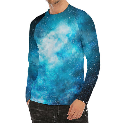 Blue Sky Universe Galaxy Space Print Men's Long Sleeve Rash Guard
