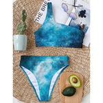 Blue Sky Universe Galaxy Space Print One Shoulder Bikini Top