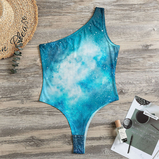 Blue Sky Universe Galaxy Space Print One Shoulder Bodysuit