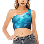 Blue Sky Universe Galaxy Space Print One Shoulder Crop Top