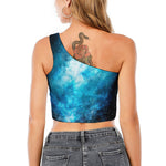 Blue Sky Universe Galaxy Space Print One Shoulder Crop Top