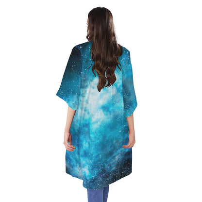 Blue Sky Universe Galaxy Space Print Open Front Beach Cover Up