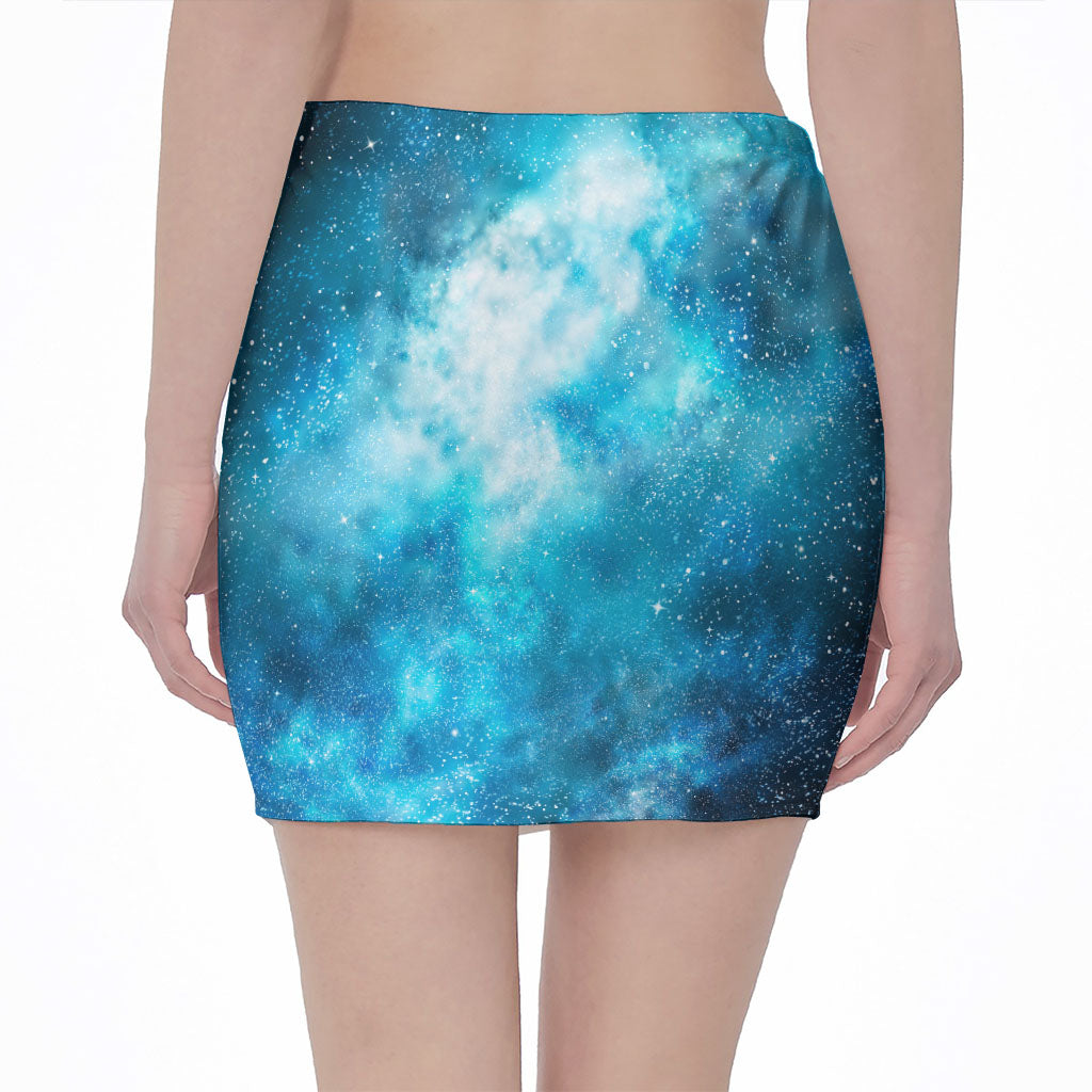 Blue Sky Universe Galaxy Space Print Pencil Mini Skirt