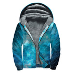 Blue Sky Universe Galaxy Space Print Sherpa Lined Zip Up Hoodie