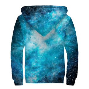 Blue Sky Universe Galaxy Space Print Sherpa Lined Zip Up Hoodie