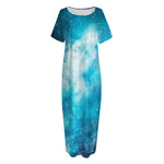 Blue Sky Universe Galaxy Space Print Short Sleeve Long Nightdress