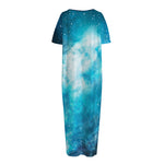Blue Sky Universe Galaxy Space Print Short Sleeve Long Nightdress