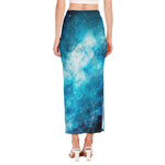 Blue Sky Universe Galaxy Space Print Side Slit Maxi Skirt