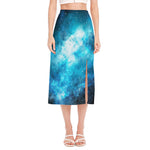 Blue Sky Universe Galaxy Space Print Side Slit Midi Skirt