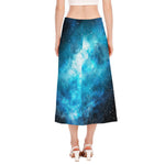 Blue Sky Universe Galaxy Space Print Side Slit Midi Skirt
