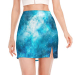 Blue Sky Universe Galaxy Space Print Side Slit Mini Skirt
