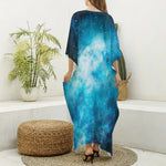 Blue Sky Universe Galaxy Space Print Silk V-Neck Kaftan Dress