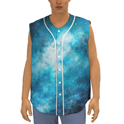 Blue Sky Universe Galaxy Space Print Sleeveless Baseball Jersey
