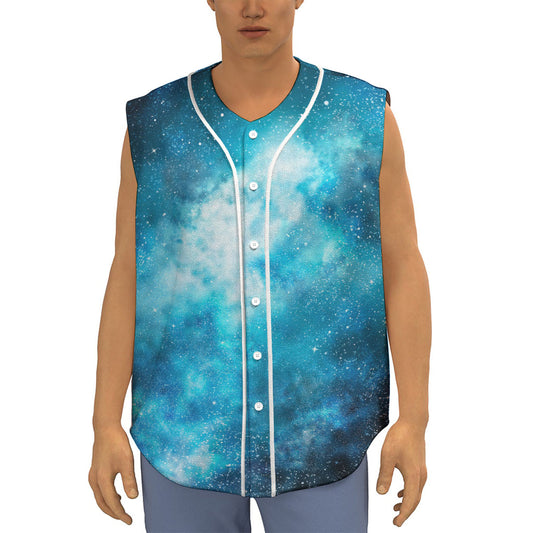 Blue Sky Universe Galaxy Space Print Sleeveless Baseball Jersey