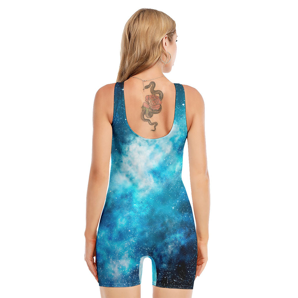 Blue Sky Universe Galaxy Space Print Sleeveless One Piece Swimsuit
