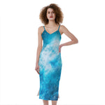 Blue Sky Universe Galaxy Space Print Slim Fit Midi Cami Dress