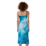 Blue Sky Universe Galaxy Space Print Slim Fit Midi Cami Dress
