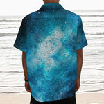 Blue Sky Universe Galaxy Space Print Textured Short Sleeve Shirt