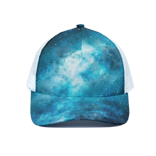 Blue Sky Universe Galaxy Space Print White Mesh Trucker Cap