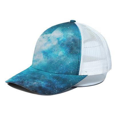Blue Sky Universe Galaxy Space Print White Mesh Trucker Cap