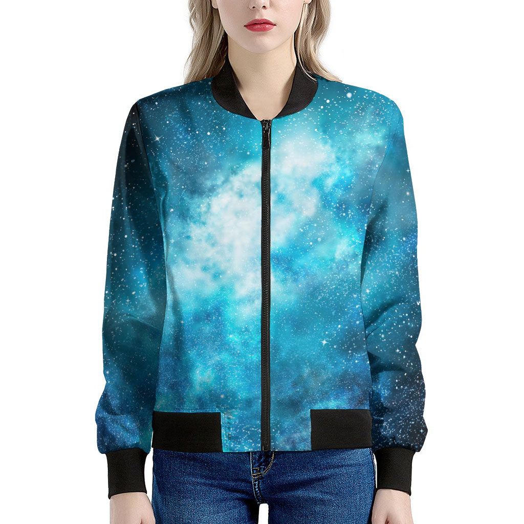 Blue Sky Universe Galaxy Space Print Women's Bomber Jacket