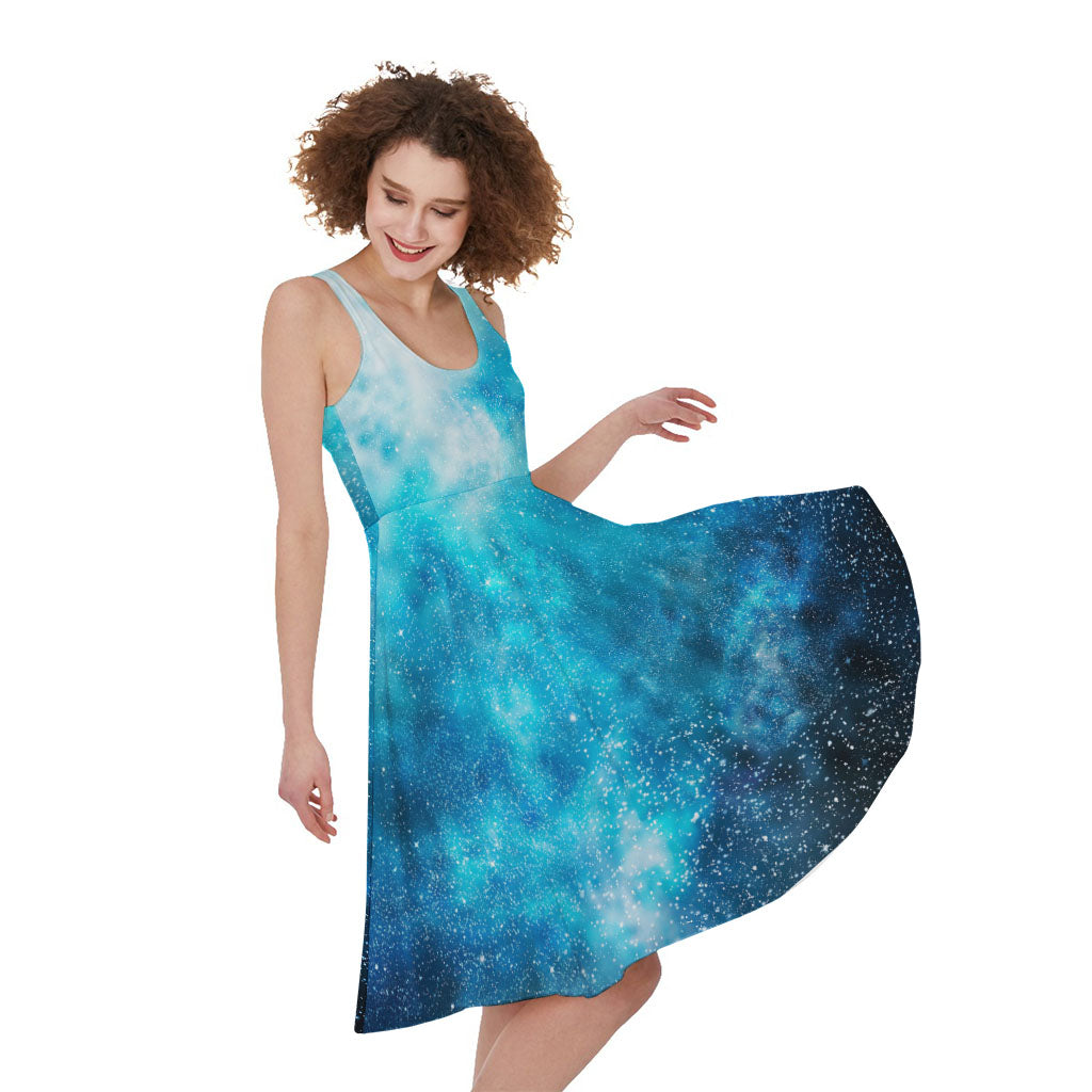 Blue Sky Universe Galaxy Space Print Women's Sleeveless Dress