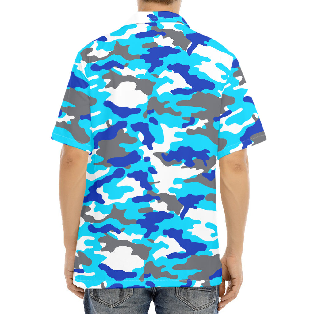 Blue Snow Camouflage Print Aloha Shirt