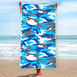 Blue Snow Camouflage Print Beach Towel