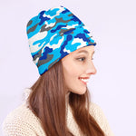 Blue Snow Camouflage Print Beanie