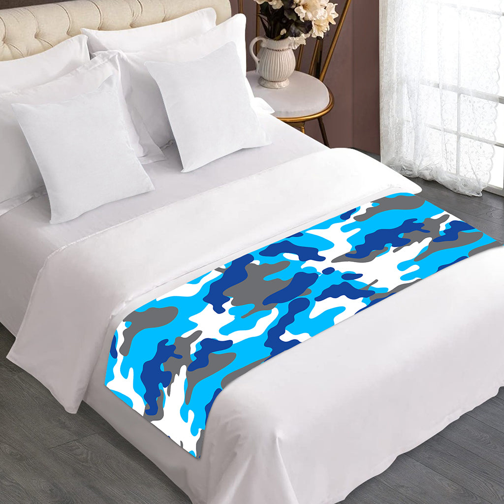 Blue Snow Camouflage Print Bed Runner