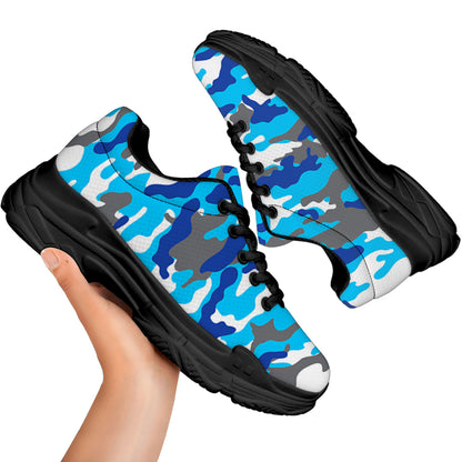 Blue Snow Camouflage Print Black Chunky Shoes