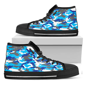 Blue Snow Camouflage Print Black High Top Sneakers