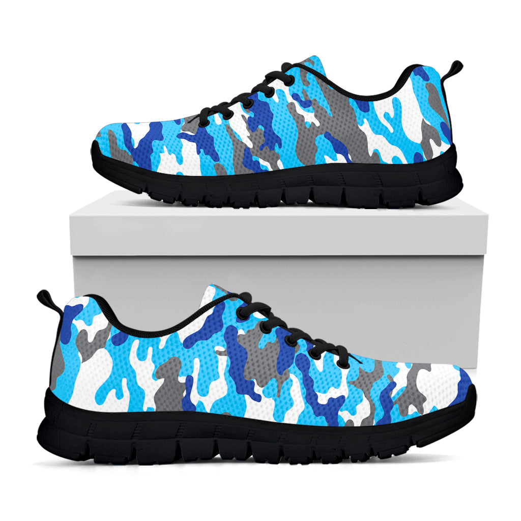 Blue Snow Camouflage Print Black Running Shoes