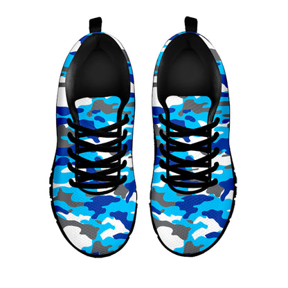Blue Snow Camouflage Print Black Running Shoes