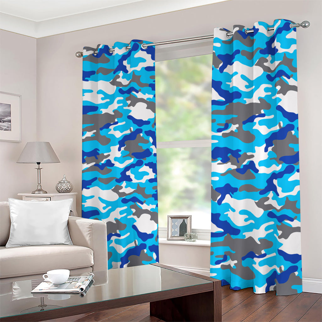Blue Snow Camouflage Print Blackout Grommet Curtains