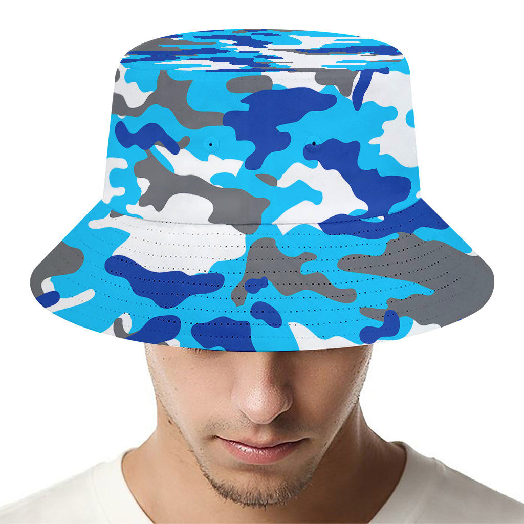 Blue Snow Camouflage Print Bucket Hat