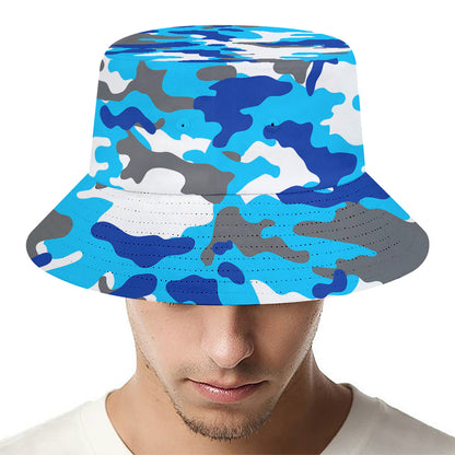 Blue Snow Camouflage Print Bucket Hat