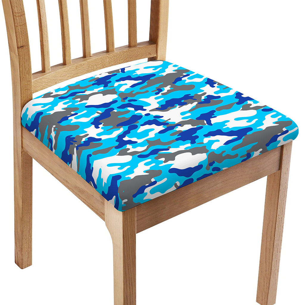 Blue Snow Camouflage Print Chair Cushion Cover