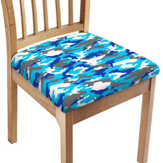 Blue Snow Camouflage Print Chair Cushion Cover