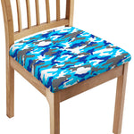 Blue Snow Camouflage Print Chair Cushion Cover