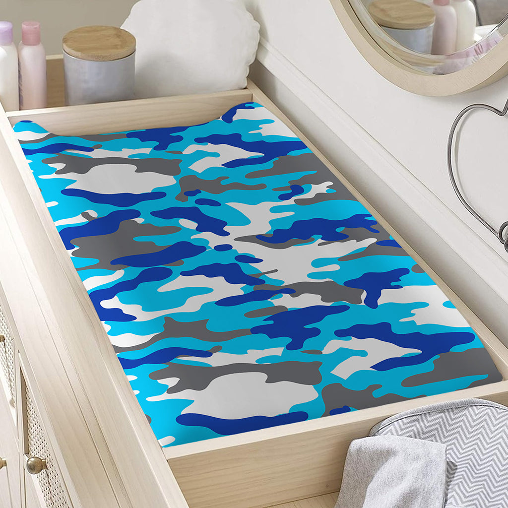 Blue Snow Camouflage Print Changing Pad Cover