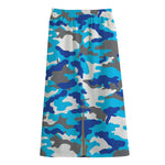 Blue Snow Camouflage Print Cotton Front Slit Maxi Skirt