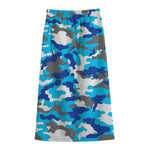 Blue Snow Camouflage Print Cotton Front Slit Maxi Skirt