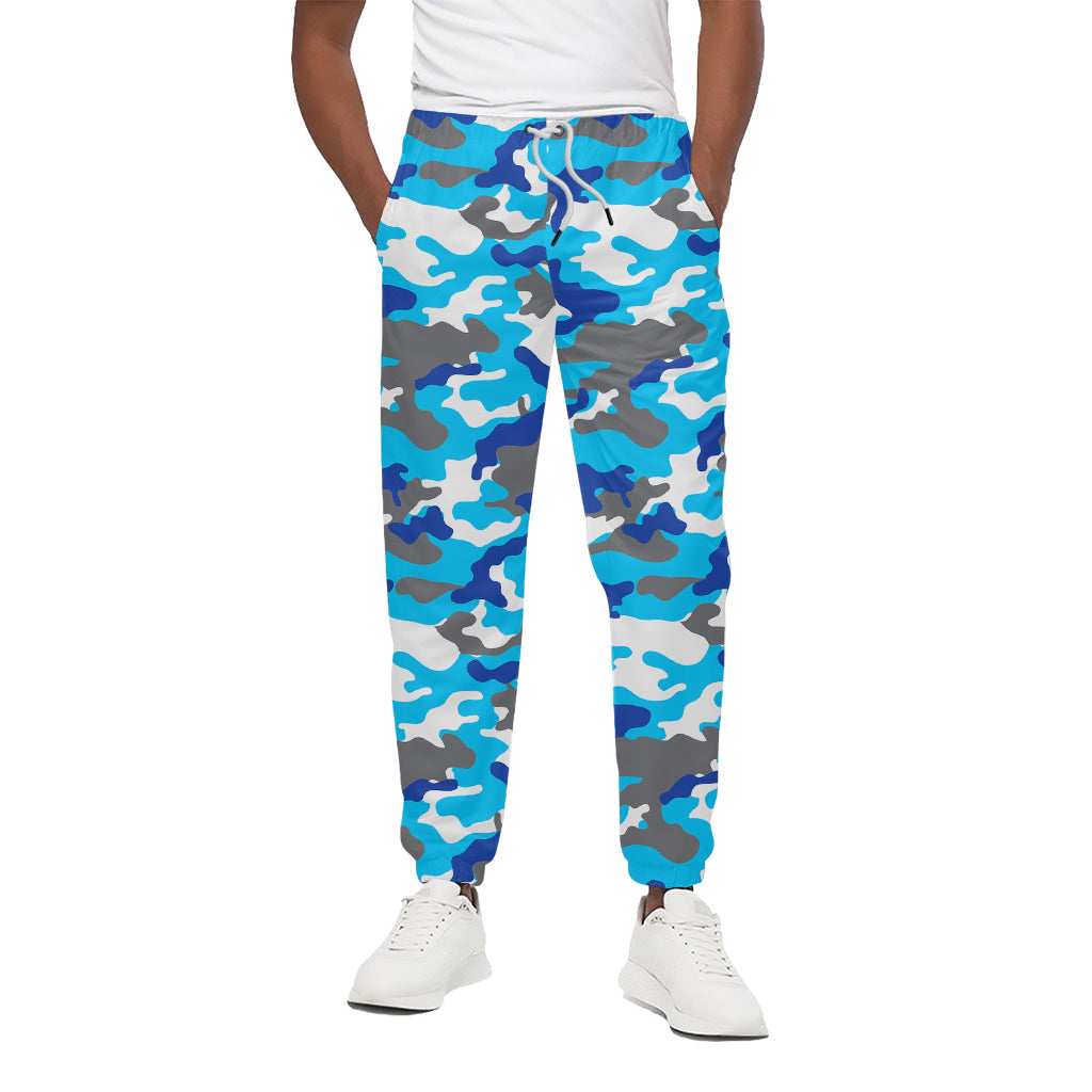 Blue Snow Camouflage Print Cotton Pants