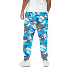 Blue Snow Camouflage Print Cotton Pants