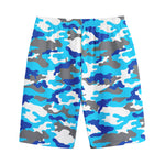 Blue Snow Camouflage Print Cotton Shorts